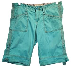 Aventura Arden V2 Women`s Size 8 Organic Cotton Bland Roll Up Shorts Blue Aqua
